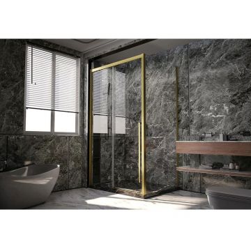 Боковая панель Veconi Premium Trento SP-30G SP30-G-80-01-C4 Стекло прозрачное 800х2000х8 мм золото браш