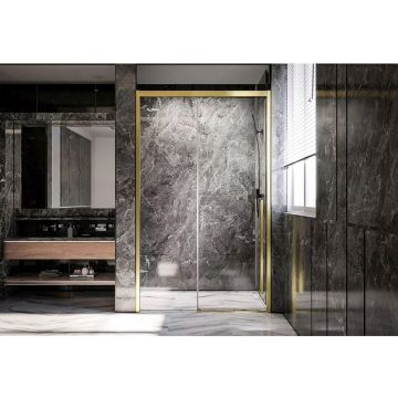 Душевая дверь Veconi Premium Trento PTD-30G PTD30-G-130-01-C4 Стекло прозрачное 1300х2000х8 мм золото