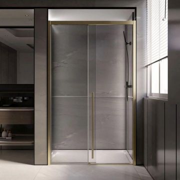 Душевая дверь Veconi Premium Trento PTD-30G PTD30-G-130-01-C4 Стекло прозрачное 1300х2000х8 мм золото