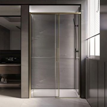 Душевая дверь Veconi Premium Trento PTD-40G PTD40-G-150-01-C4 Стекло прозрачное 1500х2000х8 мм золото
