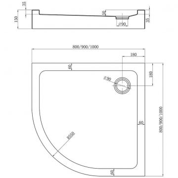 Душевой поддон Veconi (Векони) Tezeo TZ51 TZ51B-80-C5 Акриловый 800x800x150 мм, черный, полукруглый