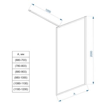 Душевая перегородка Veconi (Векони) Korato KR81BT-120-05-C4 Стекло тонированное 8 мм, 2000х1200 мм, черный