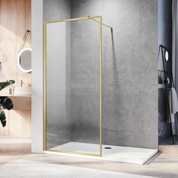 Душевая перегородка Veconi (Векони) Korato KR81G-100-01-C8 Стекло прозрачное 8 мм, 2000х1000 мм, брашированное золото