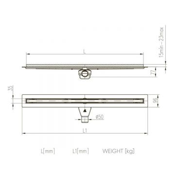 Щелевой водоотводящий желоб Veconi (Векони) Slim-line V500SLс боковым сливом D 5 500х100х35 мм