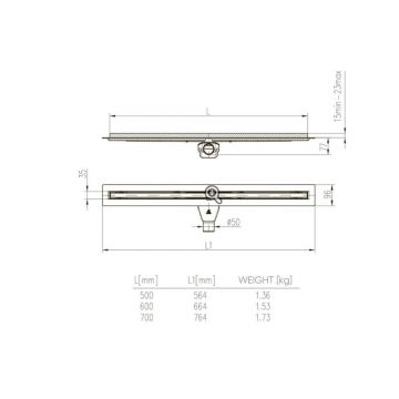 Щелевой водоотводящий желоб Veconi (Векони) Slim-line V600SL с боковым сливом D 5 600х100х35 мм