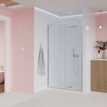 Душевая дверь Veconi (Векони) Evo 100 CH, 1100x1950 мм, Хром, стекло прозрачное 6 мм, E1-CH-110-01-C9