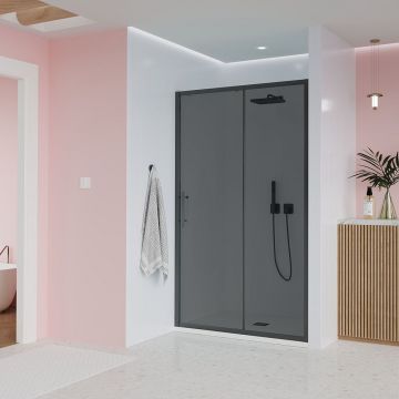 Душевая дверь Veconi (Векони) Evo 100 B, 1800x1950 мм, черный матовый, стекло тонированное матовое 6 мм, E1-B-180-12-C9