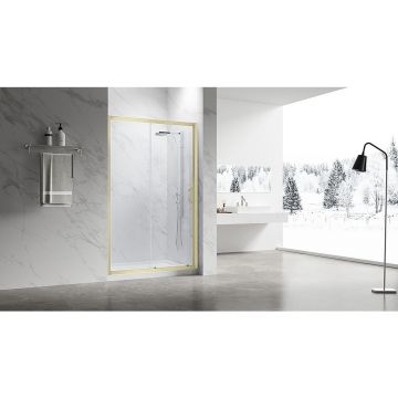 Душевая дверь Veconi (Векони) Vianno VN-55G, 1000x1950 мм, Золото брашинг, стекло прозрачное 6 мм, VN55G-100-01-C8