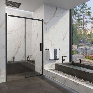 Душевая дверь Veconi (Векони) Vianno 150x195 см стекло прозрачное профиль черный механизм раздвижной (VN70B-150-01-C4)