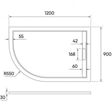 Поддон душевой Veconi (Векони) Tezeo stone 1200x900x300 мм правый, на каркасе, без сифона (TZ06R-12090A-01-19C3)