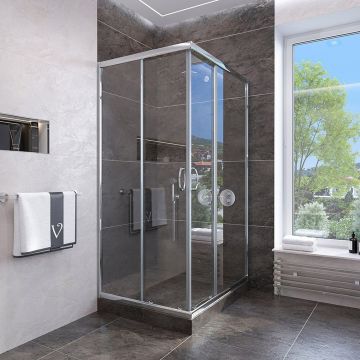 Душевой уголок Veconi Rovigo 90x90x185 см стекло прозрачное, профиль хром, механизм раздвижной (RV113-90-01-C4)