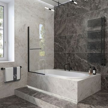 Шторка на ванну Veconi (Векони) Palau 70x150 см стекло прозрачное, профиль черный (PL79B-70-01-C4)