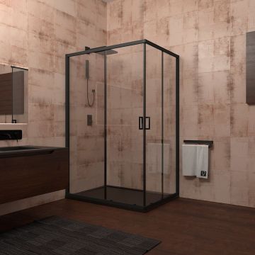 Душевой уголок Veconi (Векони) Rovigo 120х195х90 см стекло прозрачное, профиль черный, механизм раздвижной (RV14-12090-01-C5)