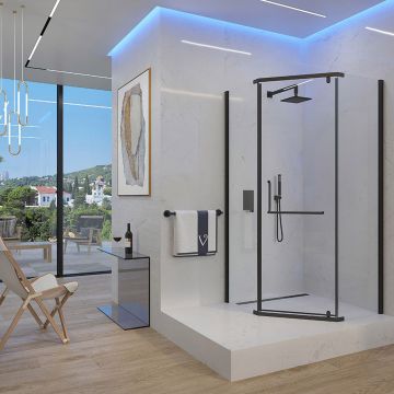 Душевой уголок Veconi (Векони) Rovigo 80х195х80 см стекло прозрачное, профиль черный, механизм распашной (RV36B-80-01-C5)