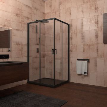 Душевой уголок Veconi (Векони) Rovigo 80х195х80 см стекло прозрачное, профиль черный, механизм раздвижной (RV13-80-01-C5)