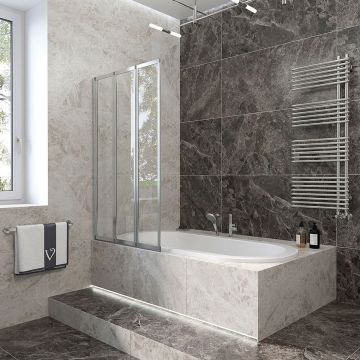 Стеклянная шторка на ванну Veconi (Векони) Palau PL74L-120-01-19C4 120х150 профиль хром, стекло прозрачное