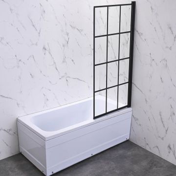 Стеклянная шторка на ванну Veconi (Векони) Palau PL77R-70-01-C6 70х150 профиль черный, сткло прозрачное