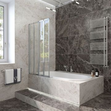 Стеклянная шторка на ванну Veconi (Векони) Palau PL74L-90-01-19C4 90х150 профиль хром, стекло прозрачное