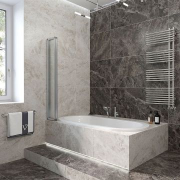 Стеклянная шторка на ванну Veconi (Векони) Palau PL74L-90-01-19C4 90х150 профиль хром, стекло прозрачное