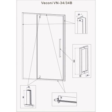 Душевая дверь Veconi VN34B-100-01-C7 1000х1950 мм профиль черный, стекло прозрачное