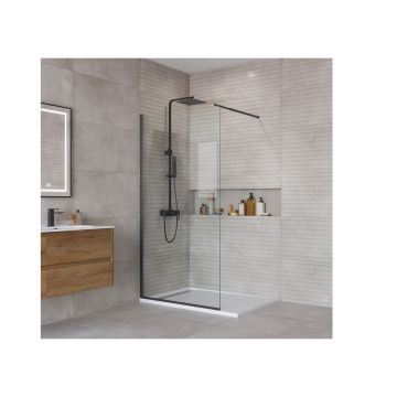 Душевая перегородка с односторонним входом, BelBagno (Бельбагно) KRAFT-L-1-110-C-NERO черный, стекло прозрачное 6 мм (1100х1950х650-1200)