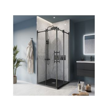 Душевой уголок BelBagno (Бельбагно) MARINO-A-2-100-C-NERO черный, стекло прозрачное 8 мм (1000х1950х1000)