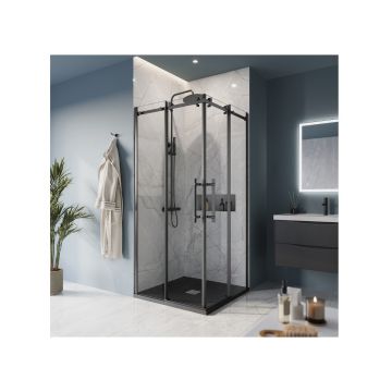 Душевой уголок BelBagno (Бельбагно) MARINO-A-2-90-C-NERO черный, стекло прозрачное 8 мм (900х1950х900)