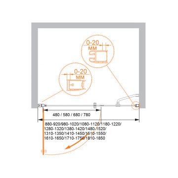 Душевая дверь Cezares (Цезарис) ELENA-W-B-11-80+60-C-Cr цвет профиля хром, стекло прозрачное 6 мм 195х133 см