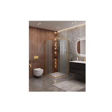 Душевой уголок Cezares (Цезарис) MOLVENO-A-2-90-P-BORO цвет профиля золото, стекло матовое 90х195х90 см