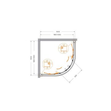 Душевой уголок Cezares (Цезарис) RELAX-304-R-2-100-C-GM цвет профиля оружейная сталь, стекло прозрачное 8 мм 100х200х100 см