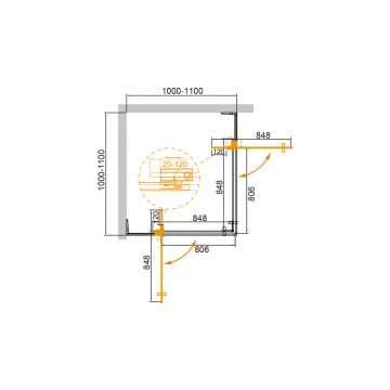 Душевой уголок Cezares (Цезарис) SLIDER-A-2-100/110-C-BORO цвет профиля золото, стекло прозрачное 8 мм 100х195х110 см