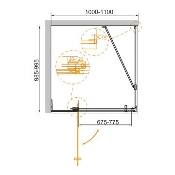 Душевой уголок Cezares SLIDER-AH-1-100-100/110-C-GM цвет профиля оружейная сталь, стекло прозрачное 8 мм 100х195х110 см