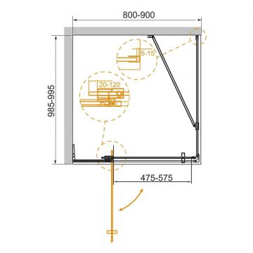 Душевой уголок Cezares SLIDER-AH-1-100-80/90-GRIGIO-BORO цвет профиля золото, стекло прозрачное 8 мм 80/90х195х100 см