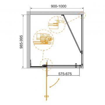 Душевой уголок Cezares (Цезарис) SLIDER-AH-1-100-90/100-C-BORO цвет профиля золото, стекло прозрачное 8 мм 90/100х195х100 см