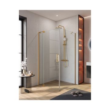Душевой уголок Cezares (Цезарис) SLIDER-AH-1-90-100/110-C-BORO цвет профиля золото, стекло прозрачное 8 мм 100/110х195х90 см