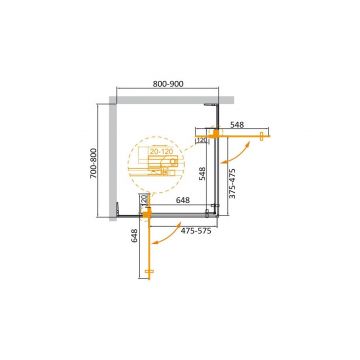 Душевой уголок Cezares SLIDER-AH-2-70/80-80/90-GRIGIO-BORO цвет профиля золото, стекло прозрачное 8 мм 80х195х90 см