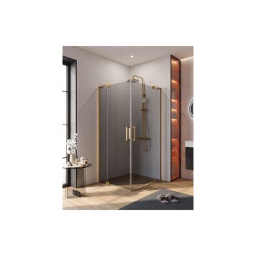 Душевой уголок Cezares (Цезарис) SLIDER-AH-2-70/80-90/100-GRIGIO-BORO цвет профиля золото, стекло прозрачное 8 мм 80х195х100 см