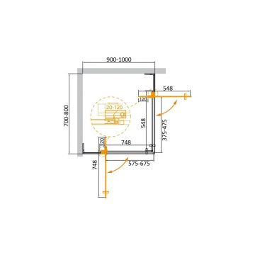 Душевой уголок Cezares (Цезарис) SLIDER-AH-2-70/80-90/100-GRIGIO-BORO цвет профиля золото, стекло прозрачное 8 мм 80х195х100 см
