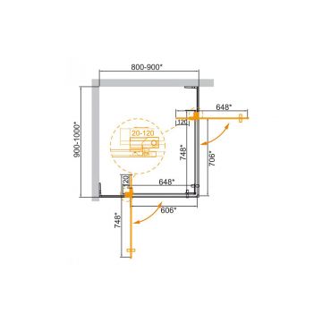 Душевой уголок Cezares (Цезарис) SLIDER-AH-2-80/90-90/100-GRIGIO-BORO цвет профиля золото, стекло прозрачное 8 мм 90х195х100 см