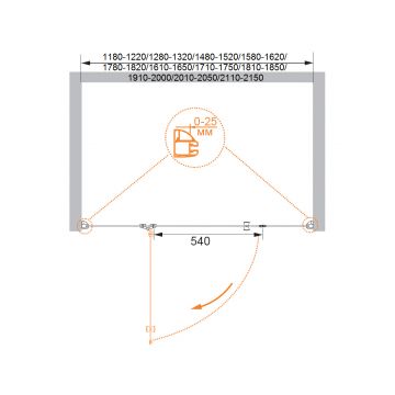 Душевая дверь Cezares (Цезарис) VERONA-W-B-13-30+60/60-P-Cr-R цвет профиля хром, стекло матовое 6 мм 200х150 см