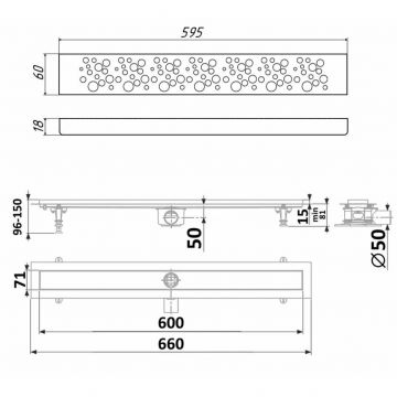 Душевой лоток Timo (Тимо) Drain Protect 600 DP20600-DR20600 с вставкой DR20, Сатин