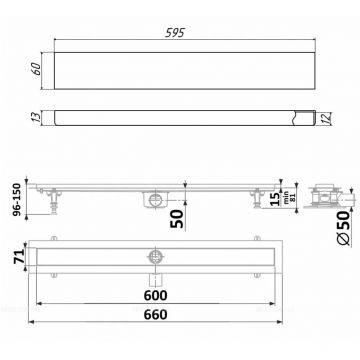 Душевой лоток Timo (Тимо) Drain Protect 600 DP20600-LG20600 с вставкой LG20, Сатин
