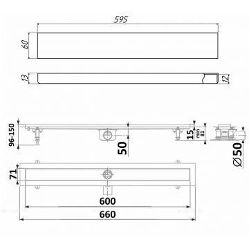 Душевой лоток Timo Drain Protect 600 DP20600-PG20600 с панелью PG20 под плитку, Сатин