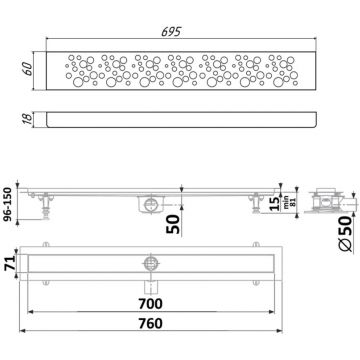 Душевой лоток Timo (Тимо) Drain Protect 700 DP20700-DR20700 с вставкой DR20, Сатин