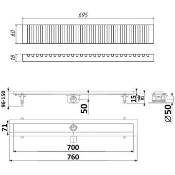 Душевой лоток Timo (Тимо) Drain Protect 700 DP20700-LG20700 с вставкой LG20, Сатин