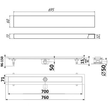 Душевой лоток Timo (Тимо) Drain Protect 700 DP20700-PG20700 с панелью PG20 под плитку, Сатин