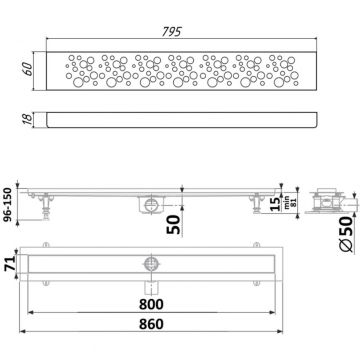 Душевой лоток Timo Drain Protect 800 DP20800-DR20800 с вставкой DR20, Сатин