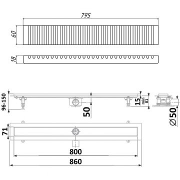 Душевой лоток Timo Drain Protect 800 DP20800-LG20800 с вставкой LG20, Сатин
