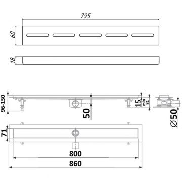 Душевой лоток Timo (Тимо) Drain Protect 800 DP20800-SG20800 с вставкой SG20, Сатин