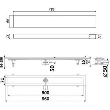 Душевой лоток Timo Drain Protect 800 DP20800-PG20800 с панелью PG20 под плитку, Сатин